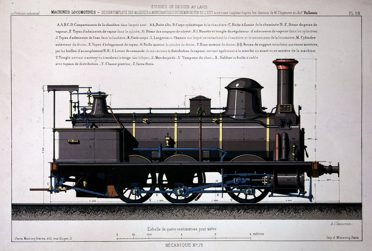 Locomotive à vapeur - dessin au lavis - Unknown artist