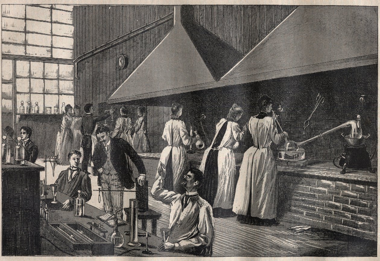 Étudiants et professeurs dans le laboratoire pratique du Conservatoire des Arts et Métiers de Paris - Unknown artist