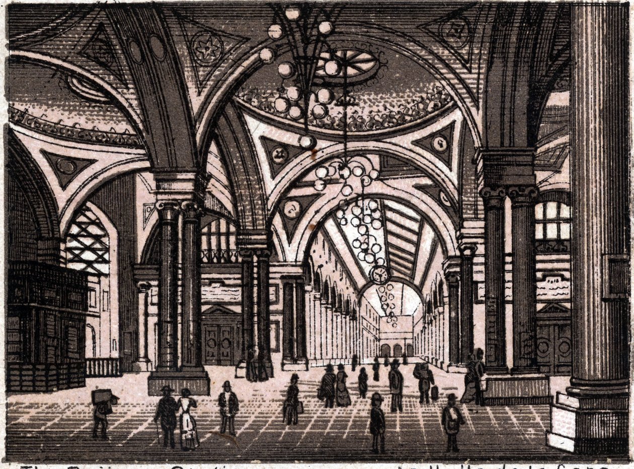 Stuttgart, Allemagne : vue de la salle de la gare dans « Le Monde Illustré 168 vues » sans date (fin XIXe siècle) - Unknown artist