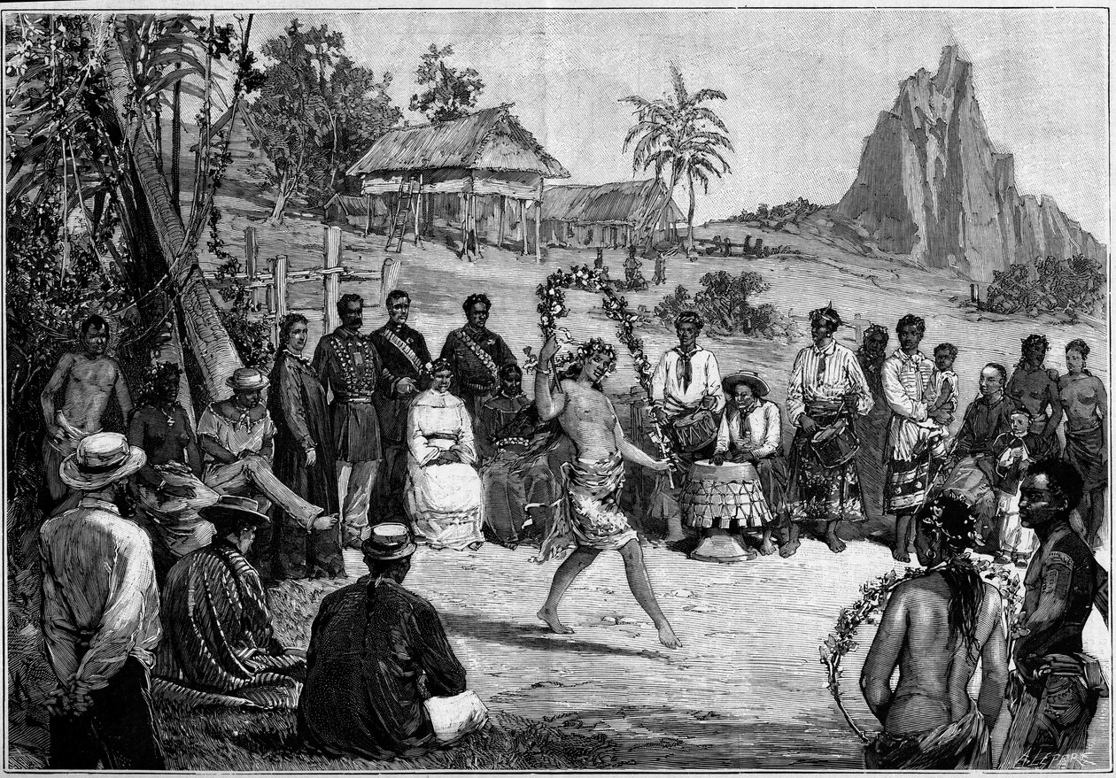 Tahiti : danses thaïes à Papeete, devant la cour du roi Pomare V - Unknown artist