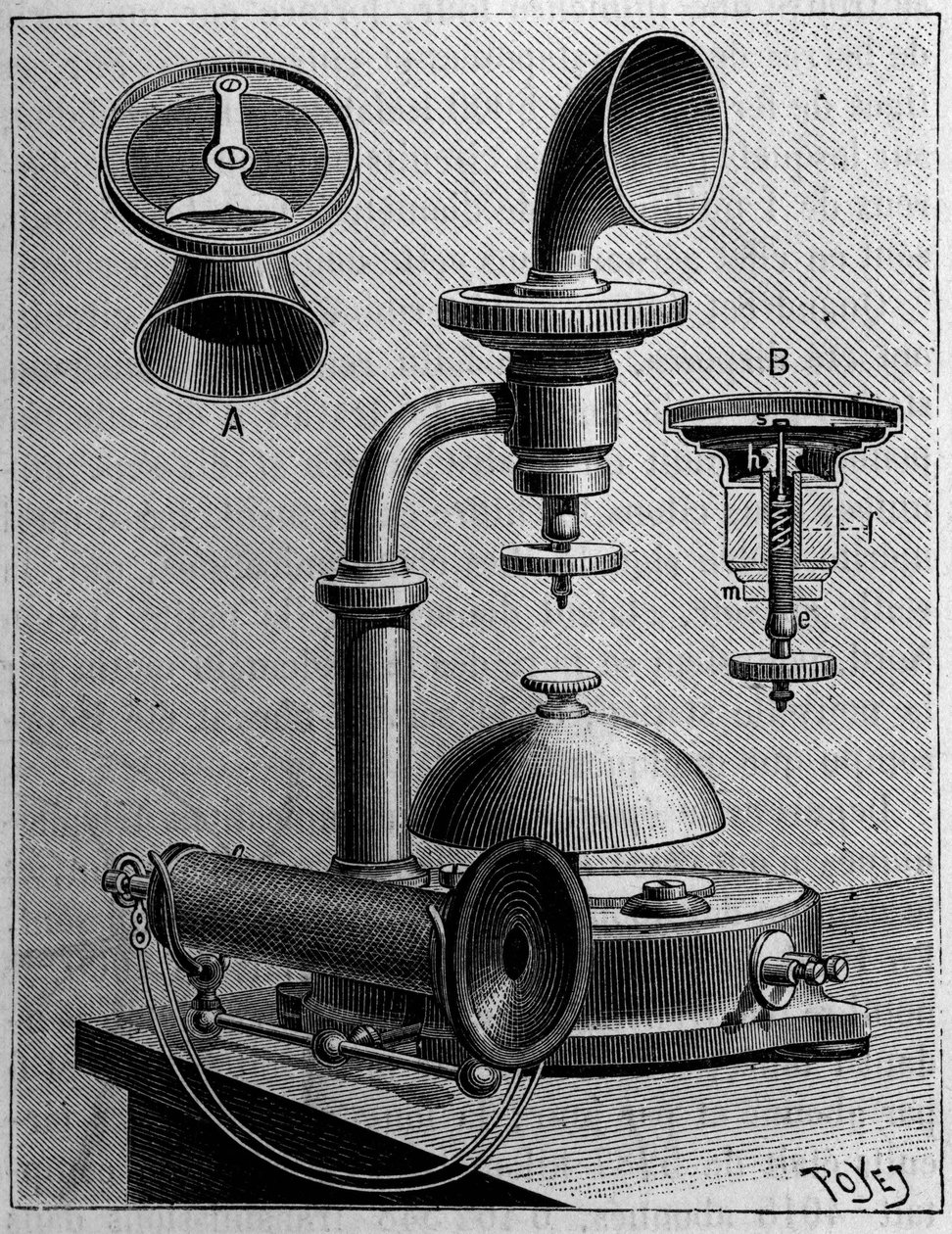 Téléphonie en Suède : modèle de téléphone de la société Ericsson. Gravure dans « La Nature : revue des sciences et de leurs applications aux arts et à l