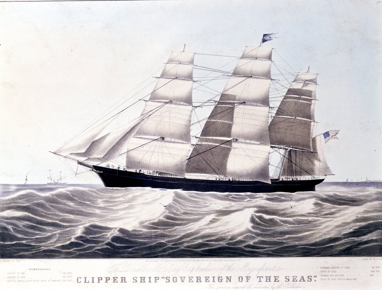 Le clipper américain Sovereign of the Sea vers 1852. Lithographie du 19ème siècle - Unknown artist