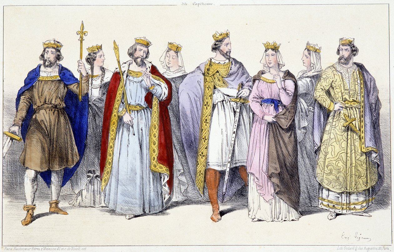 Les Carolingiens : Hugues Capet, Adélaïde, Robert, Constance, Henri Ier, Anne de Russie, Berthe, Philippe Ier - dans Rois et Reines de France en estampes, Paris, éd. Swift - Unknown artist