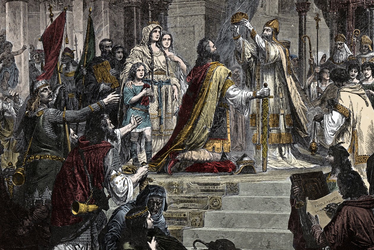 Le Couronnement de Charlemagne - Couronnement de Charlemagne (742 - 814) en 800 par le pape Léon III - Unknown artist