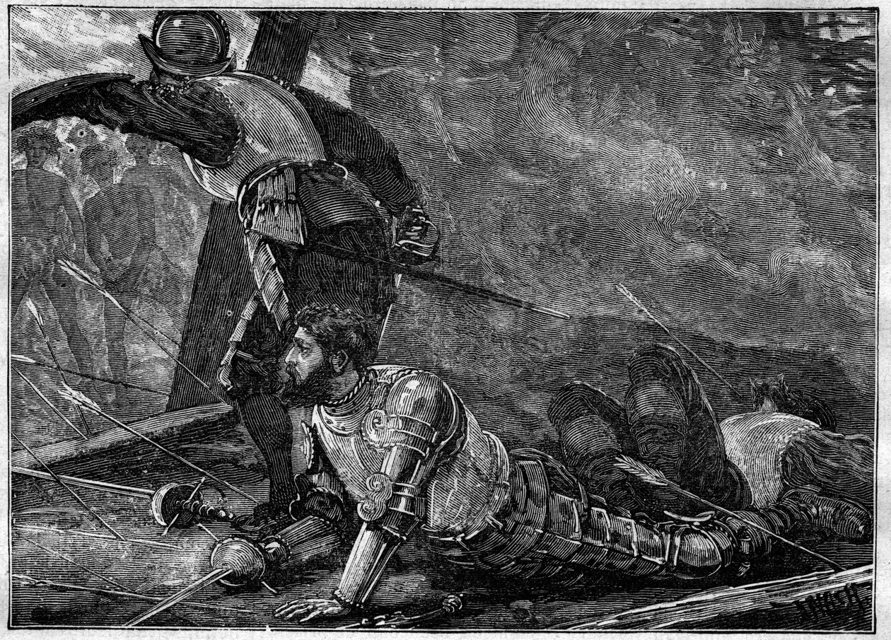 La mort de Juan de la Cosa (1460-1510), cartographe, conquistador et explorateur espagnol à Carthagène, Colombie - gravure de 1887 - Unknown artist
