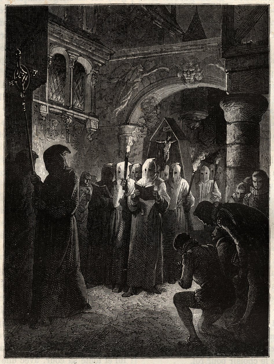 Le roi de France Henri III (1551-1589) en habit de pénitent blanc - Procession de la Confrérie instituée par le roi le 23/03/1585 (Roi de France Henri III en procession de pénitent blanc) - Unknown artist