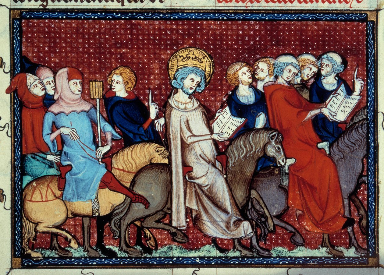 Le roi de France Louis IX (Saint Louis) (1214-1270) à cheval raconte ses heures à ses chapelains - Unknown artist