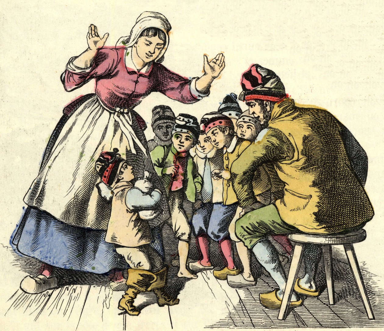 Le Petit Poucet et ses frères rentrent chez leurs parents. Illustration du conte « Le Petit Poucet » de Charles Perrault - Unknown artist
