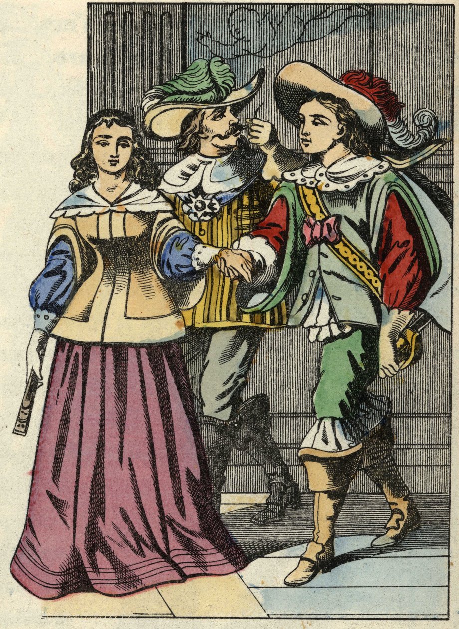 Le marquis de Carabas, la princesse et le roi dans le château. Illustration du conte "Le chat botté" de Charles Perrault. - Unknown artist
