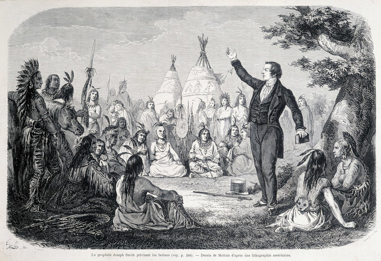 Le prophète mormon Joseph Smith prêchant aux Indiens (Amérique du Nord). Illustration du 19ème siècle - Unknown artist