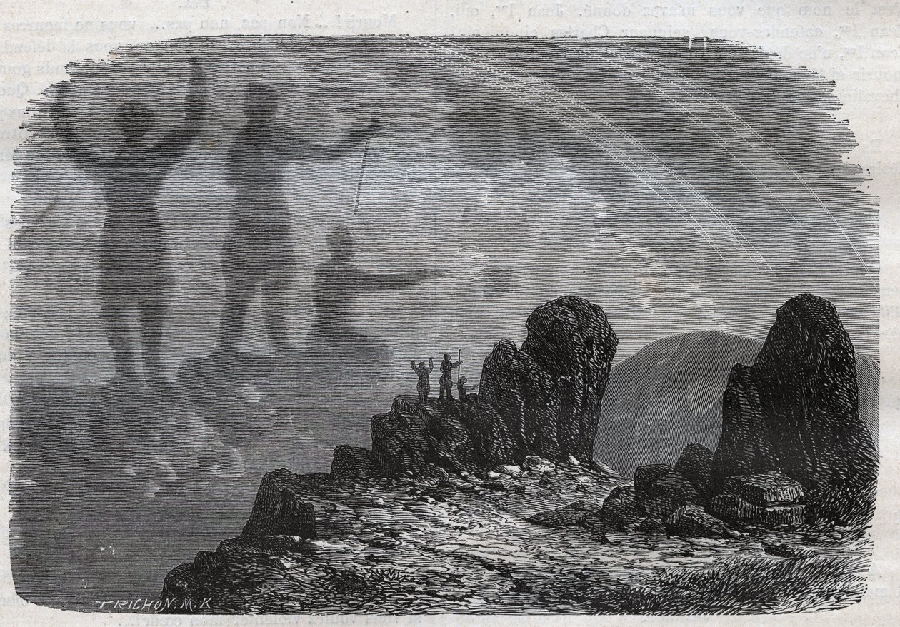 Le Spectre du Brocken dans les montagnes du Harz - spectre de Brocken - gravure de 1877 - Unknown artist