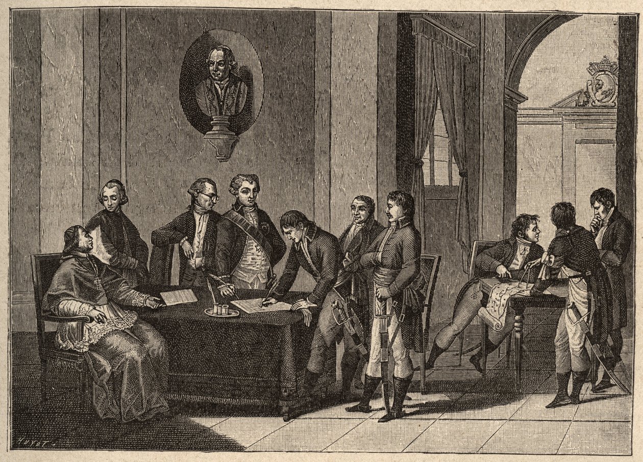 Le traité de Tolentino ou paix de Tolentino est un traité de paix signé le 19 février 1797 à Tolentino, en Italie, entre la France et les États pontificaux. (Entre le général Bonaparte et le pape Pie VI (1717-1799). Le pape renonce à Avignon - Unknown artist