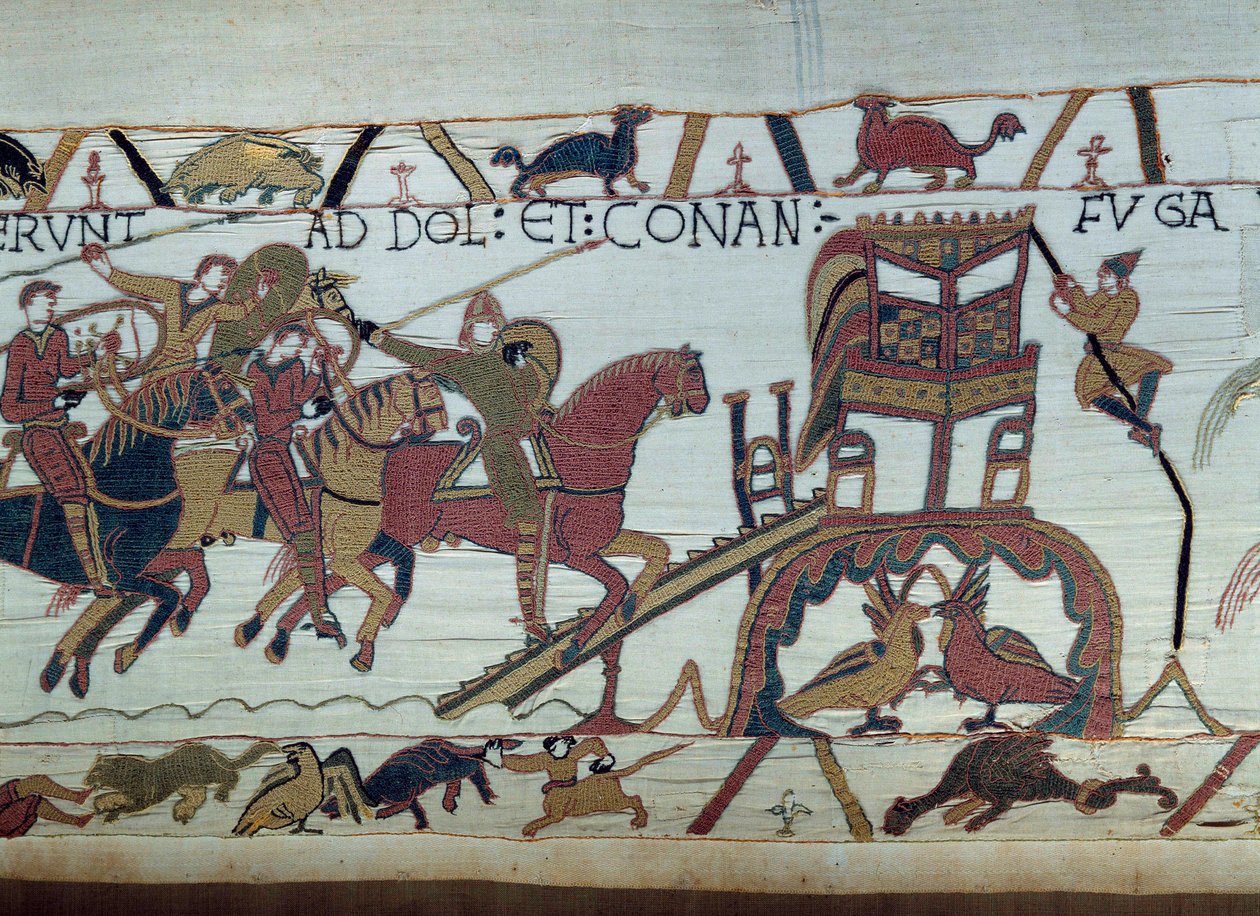 Les armées de Guillaume le Conquérant (1027-1087) sont allées combattre le duc de Bretagne, arrivées à Bayeux. Harold vient d