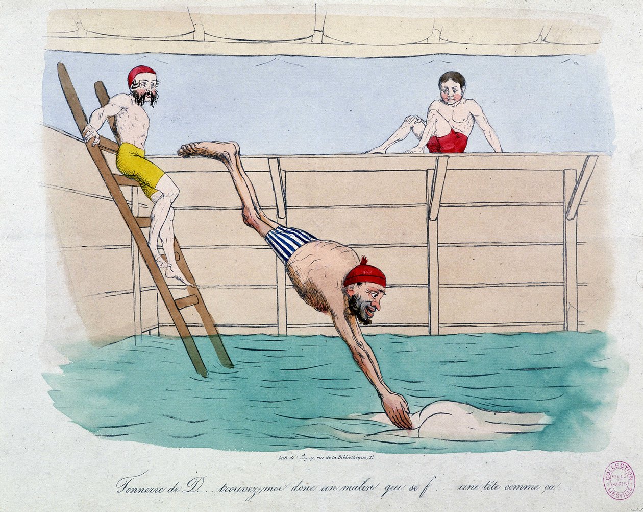 Le bain : caricature des bains publics (piscines) à Paris - XIXe siècle, Carnavalet - Unknown artist