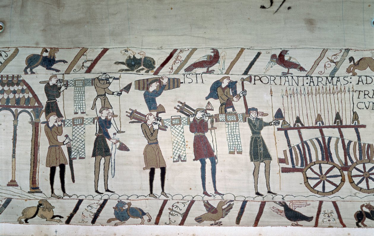 La bataille entre les fantassins anglais (troupes de Harold) et les Normands à cheval (troupes de Guillaume) - Tapisserie de Bayeux, dite Broderie de la reine Mathilde - Unknown artist