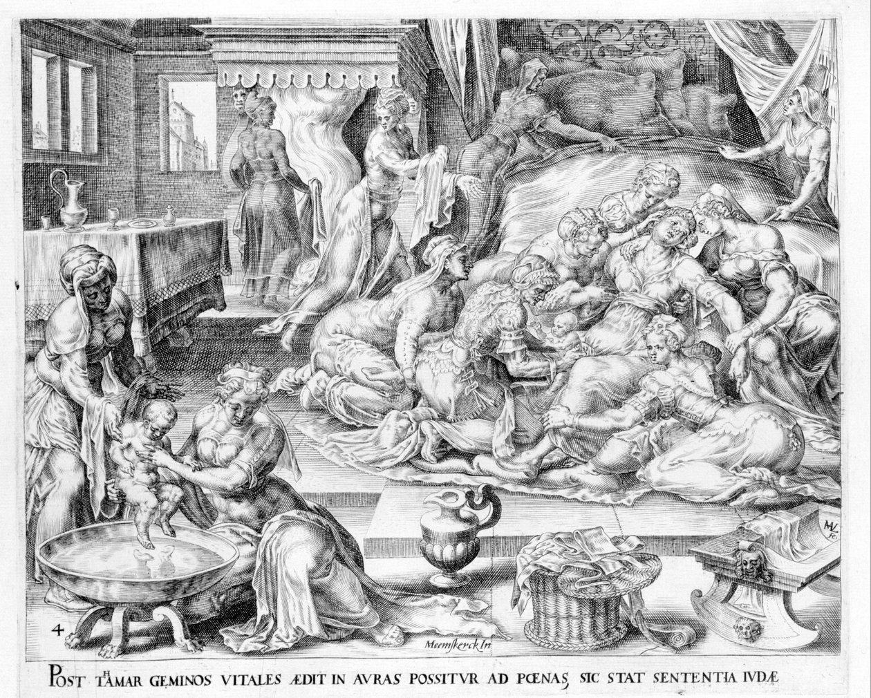 La naissance de Thamar. Gravure du 17ème siècle par Antonio Blocklaus. - Unknown artist