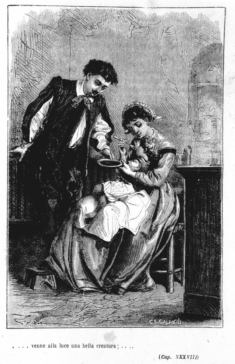 La naissance du fils de Renzo et Lucia - dans "Les Fiancés" (I promessi Sposi) de Manzoni - Unknown artist
