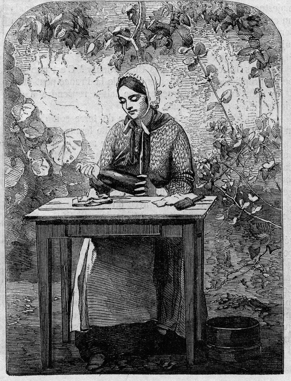 Le bouchage du vin de Champagne. Gravure de 1864. - Unknown artist