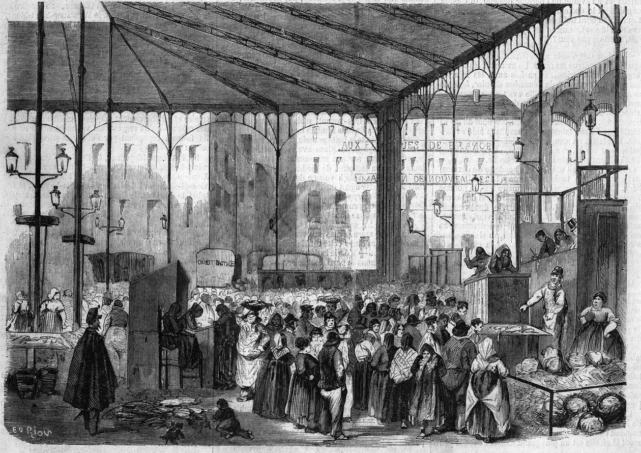 Le marché central de Paris : le marché aux poissons en 1858 - Unknown artist