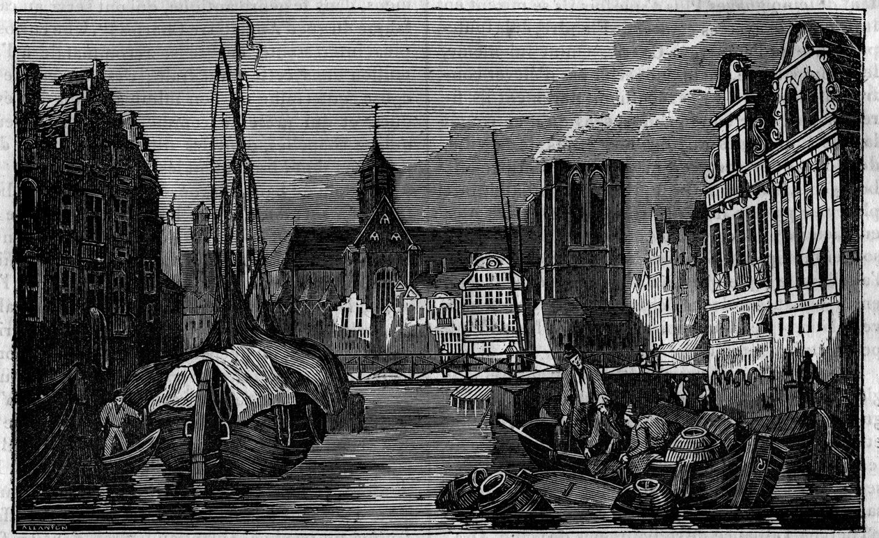 La ville de Gand en Belgique au 19ème siècle. - Unknown artist