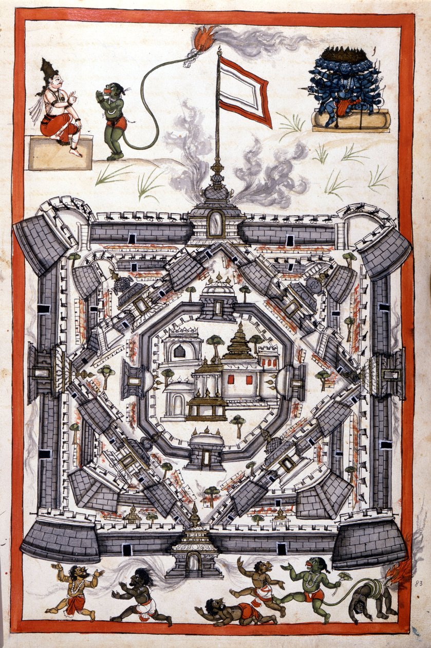 La ville de Lanka (Ceylan) dans un manuscrit en papier du 17ème siècle - Unknown artist