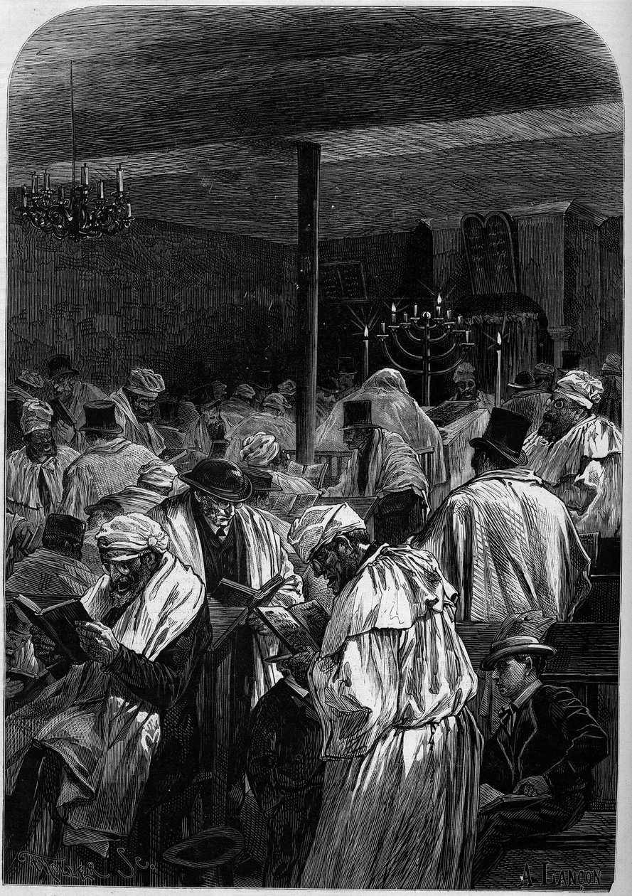 Le jour du grand pardon des Juifs ou célébration de Yom Kippour dans une synagogue rue Saint-Louis-en-l