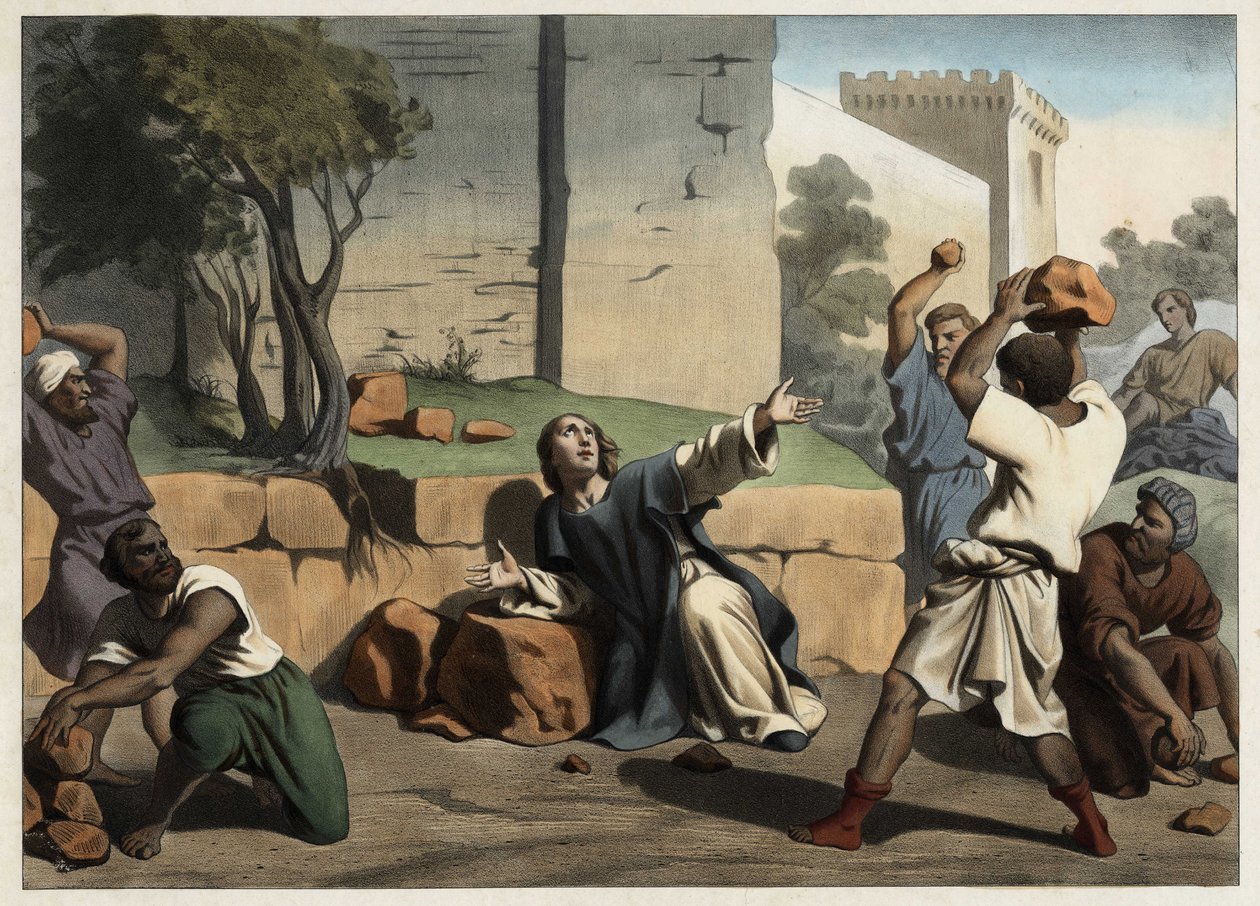 La mort de Saint Étienne : Saint Étienne lapidé par les Juifs est considéré comme le premier martyr chrétien. Gravure anonyme du milieu du 19ème siècle - Unknown artist