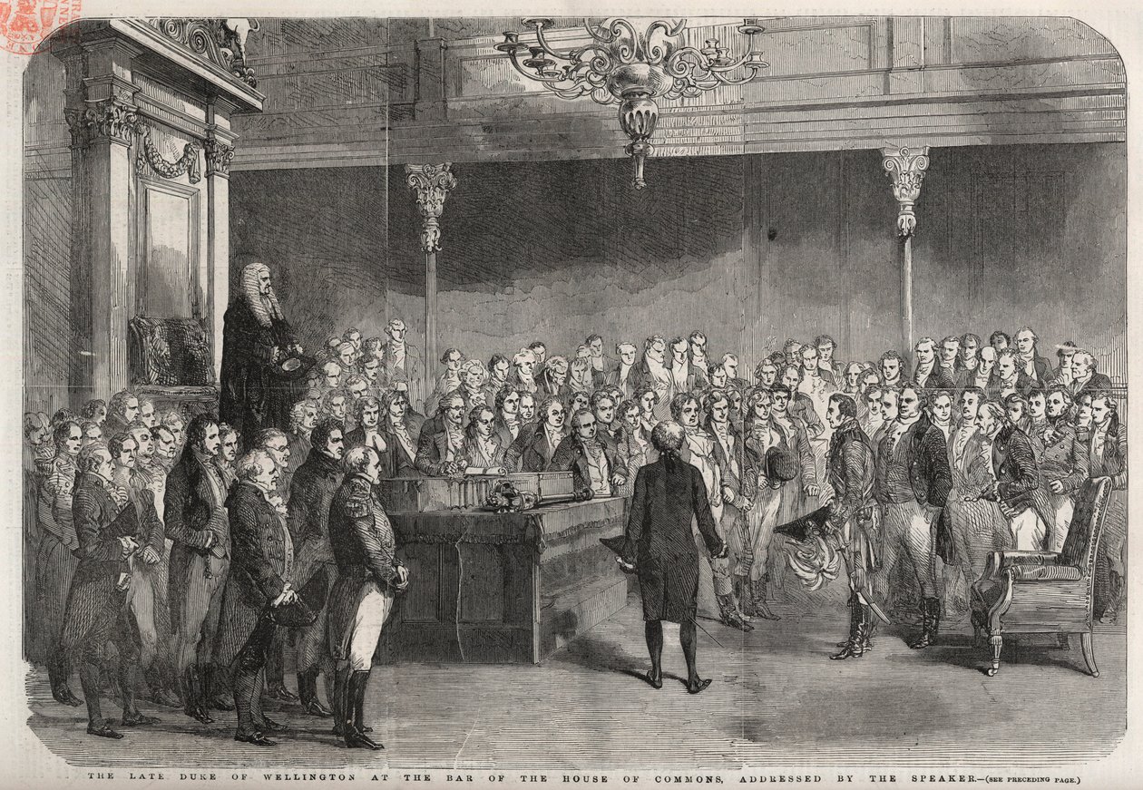 Le duc de Wellington (Arthur Wellesley (1769-1852)) se tient à la barre de la Chambre des communes pour recevoir les félicitations du président sur sa victoire à Vimeiro, guerre péninsulaire - Unknown artist