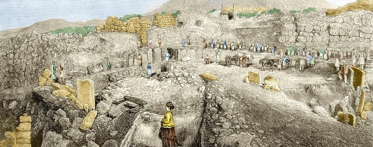 Les fouilles à Mycènes dirigées par Heinrich Schliemann. 19ème siècle. - Unknown artist