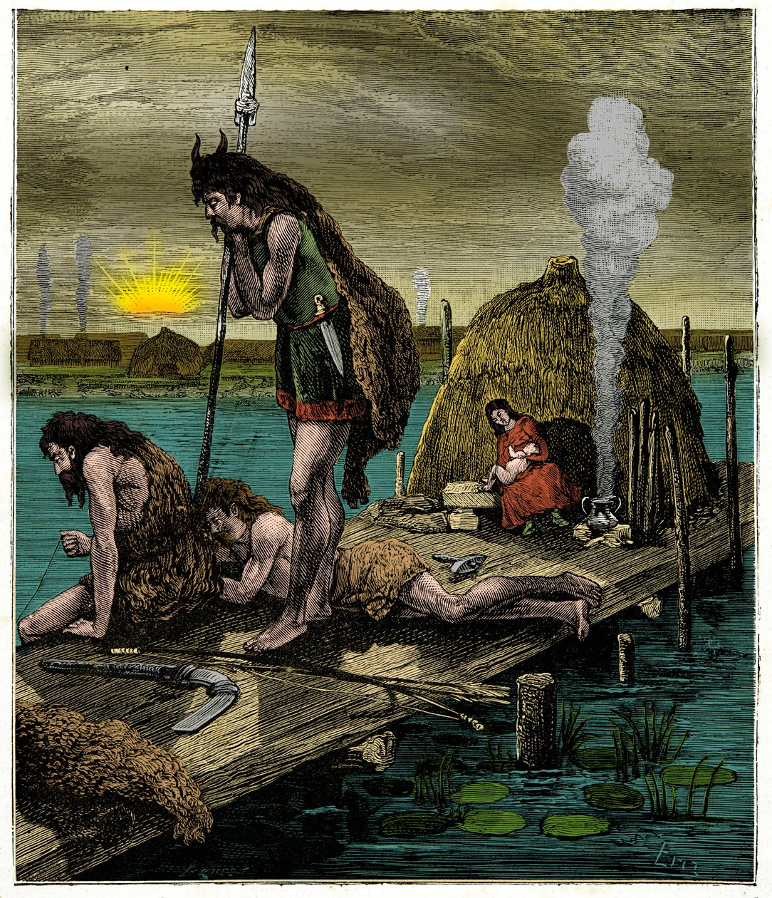 Les premiers Parisiens ou habitants de Lutèce, Gravure du 19ème siècle - Unknown artist