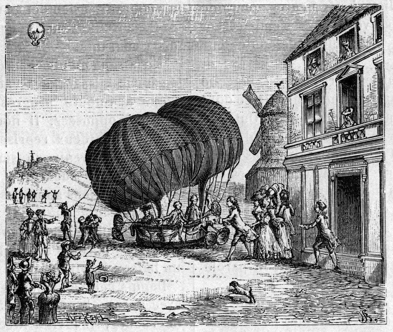 Le premier aérostat allongé des frères Robert devant le château du Prince de Ghistelles le 19 septembre - Unknown artist