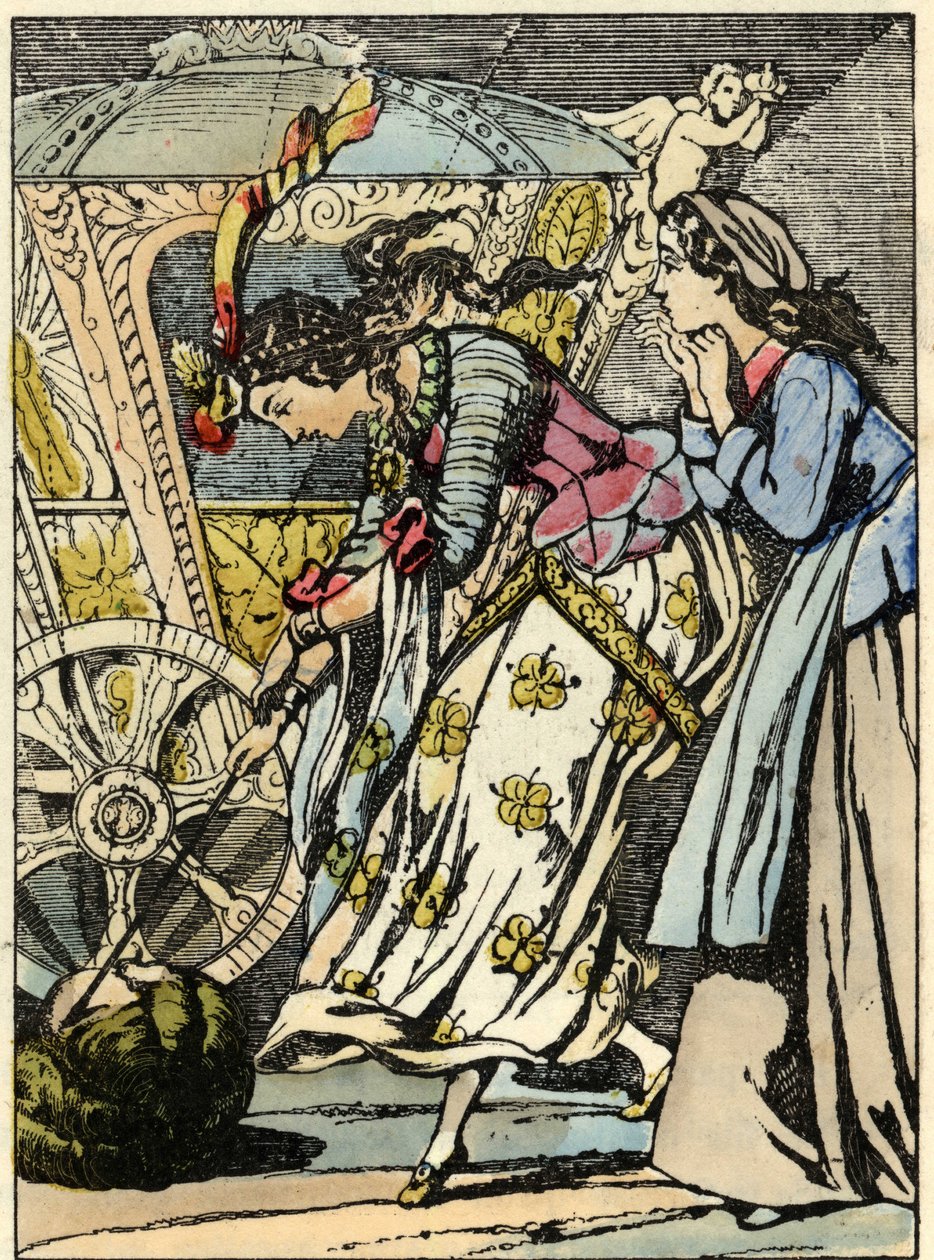 La bonne fée transforme la citrouille en carrosse sous les yeux de Cendrillon. Illustration du conte de Charles Perrault « Cendrillon ou La petite pantoufle de verre » - Unknown artist