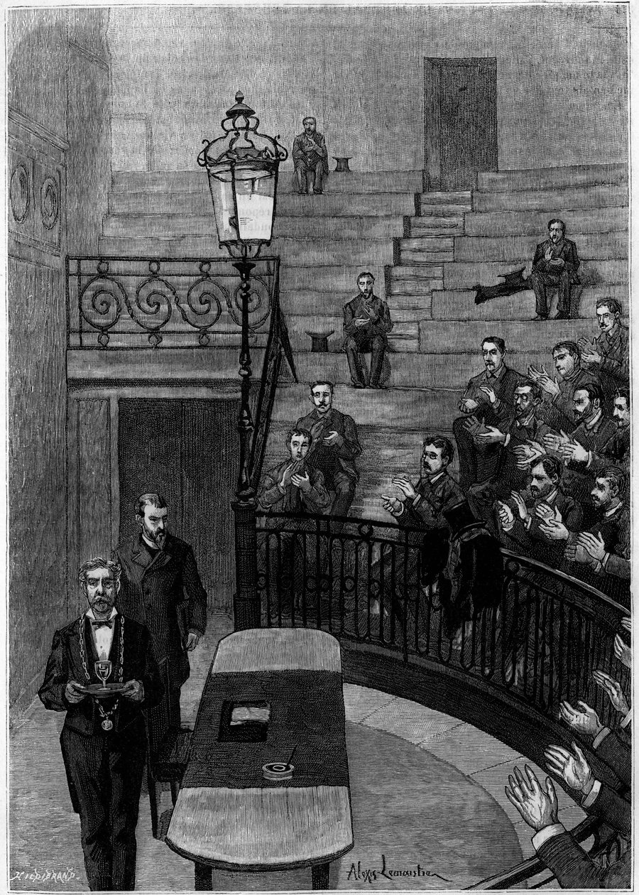 Le grand amphithéâtre de la Faculté de Médecine du Quartier Latin à Paris. Gravure dans le journal "La jeunesse" - Unknown artist