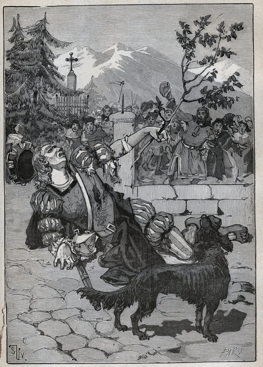 Le tilleul de Fribourg : un soldat de la Confédération helvétique est venu à Fribourg pour annoncer la victoire de la Suisse contre Charles le Téméraire à la bataille de Morat le 22 juin 1476 avec une branche de tilleul du champ de bataille. - Unknown artist