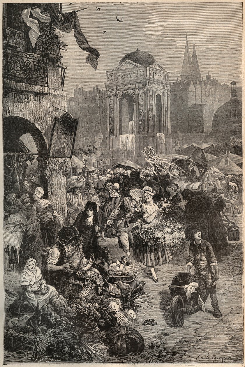 La marche et la fontaine des Innocents, Paris au XVIIIe siècle - gravure du XIXe siècle - Unknown artist