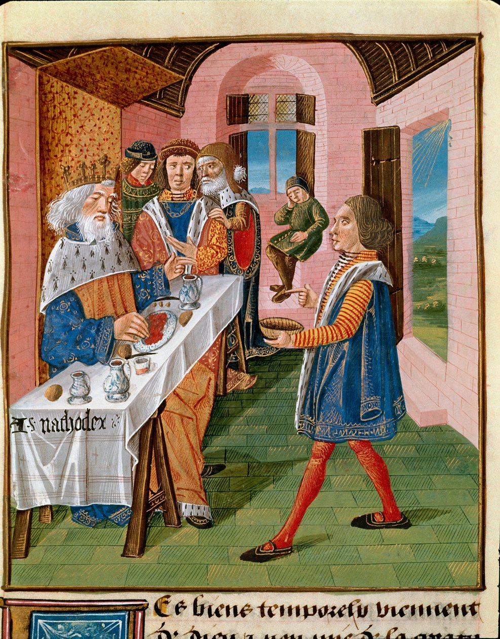 Le repas du roi de Sicile, Arthagogles. Miniature du « Livre des bons mœurs » par Jacques le Grand (1360-1415/1418), dédié à Jean Duc de Berry - Unknown artist