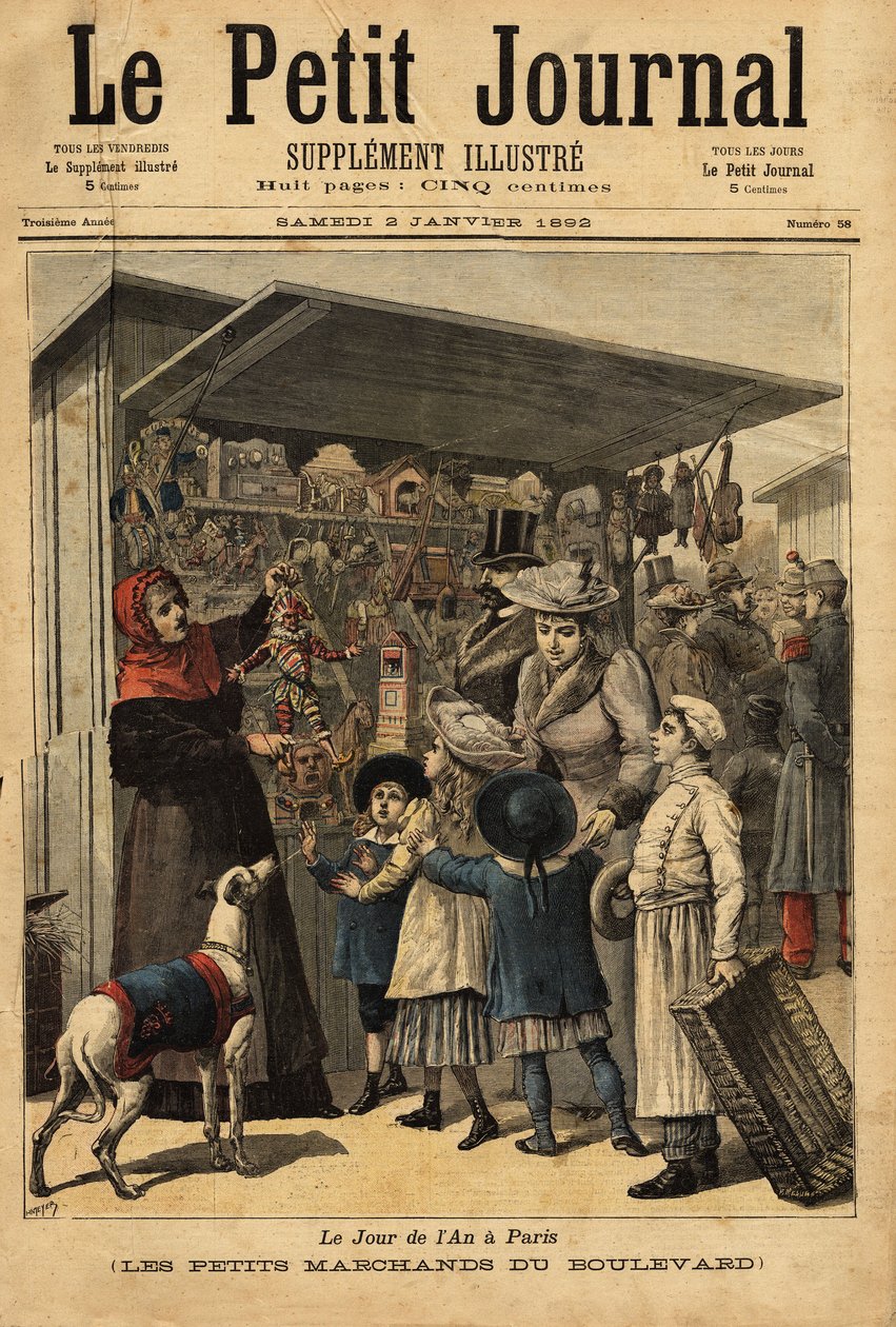 Les marchands et leurs étalages sur le boulevard le jour de l
