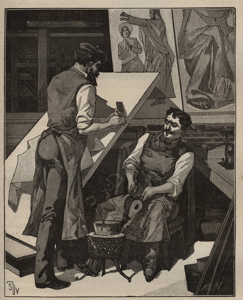 La mosaïque : atelier de mosaïque. Gravure de 1885 dans "Les arts et métiers illustrés" par Adolphe Bitard. - Unknown artist