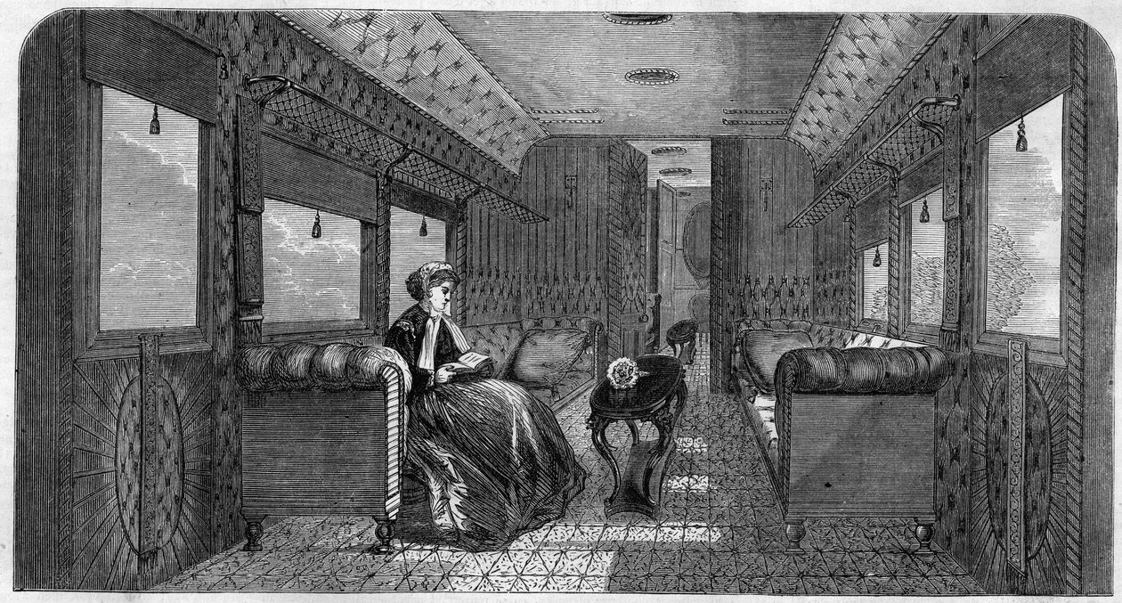 La nouvelle voiture de sa majesté la princesse de Galles pour ses voyages en train. Gravure dans "L