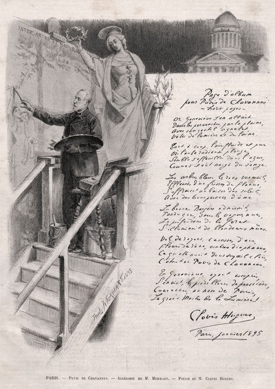 Le peintre Puvis de Chavannes (1824-1898) occupe la peinture - allégorie par M. Merwart avec une poésie de Clovis Hugues - Unknown artist