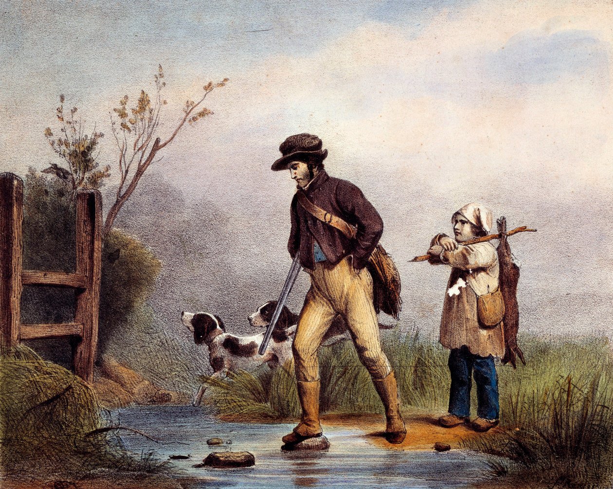 Le passage des chasseurs traversant un cours d