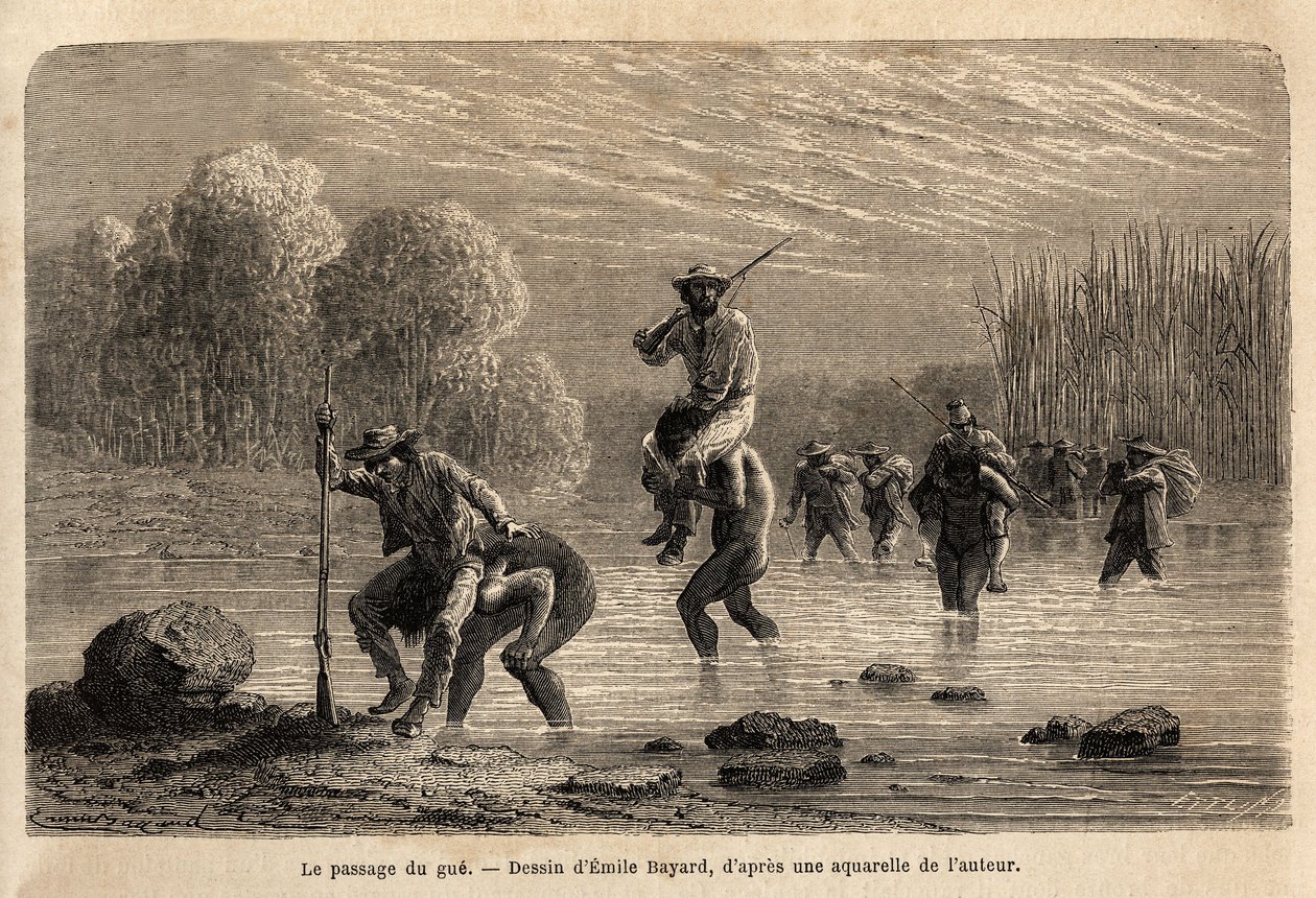 Le passage du gué, les Indiens Siriniris, proposent spontanément de porter sur leurs épaules les membres de l