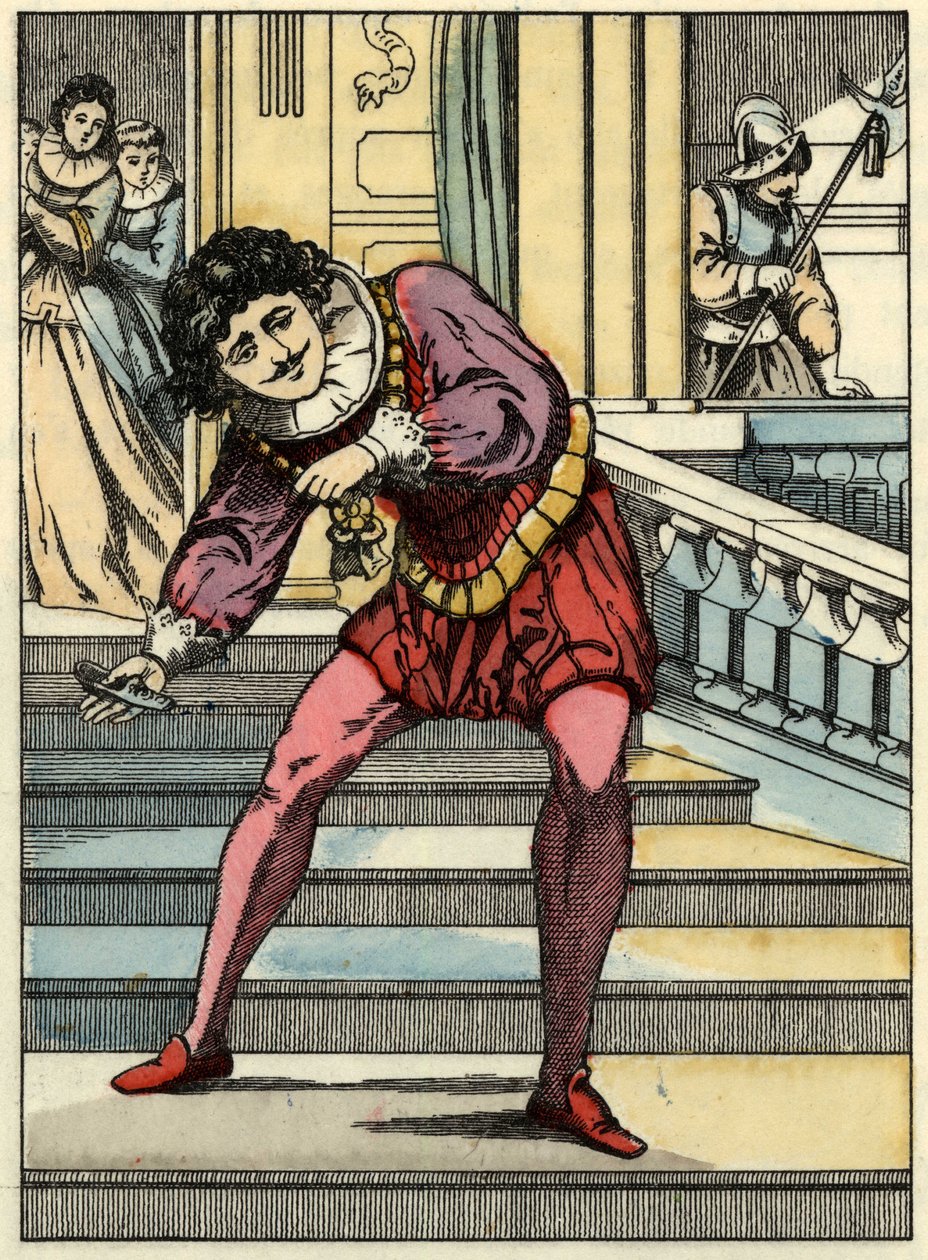 Le prince ramasse la pantoufle de verre de Cendrillon. Illustration du conte de Charles Perrault « Cendrillon ou La petite pantoufle de verre » - Unknown artist