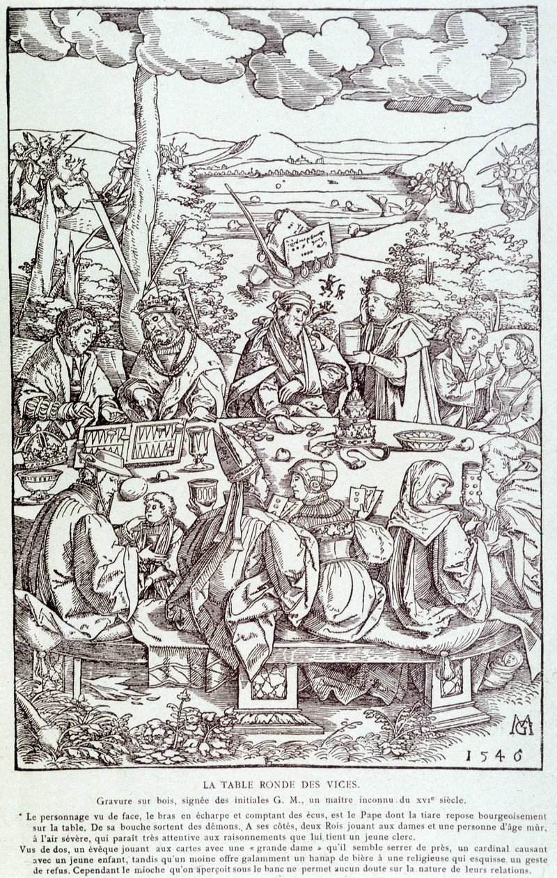 La table ronde des vices : jeu, avidité, luxure, orgueil... - Gravure de 1546 - Unknown artist