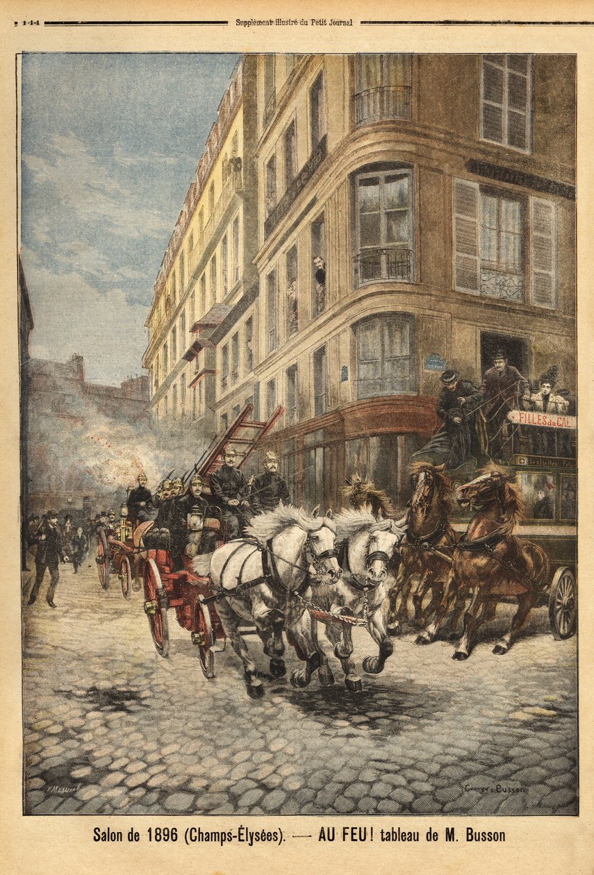 La pompe à vapeur et les véhicules des pompiers à Paris, d