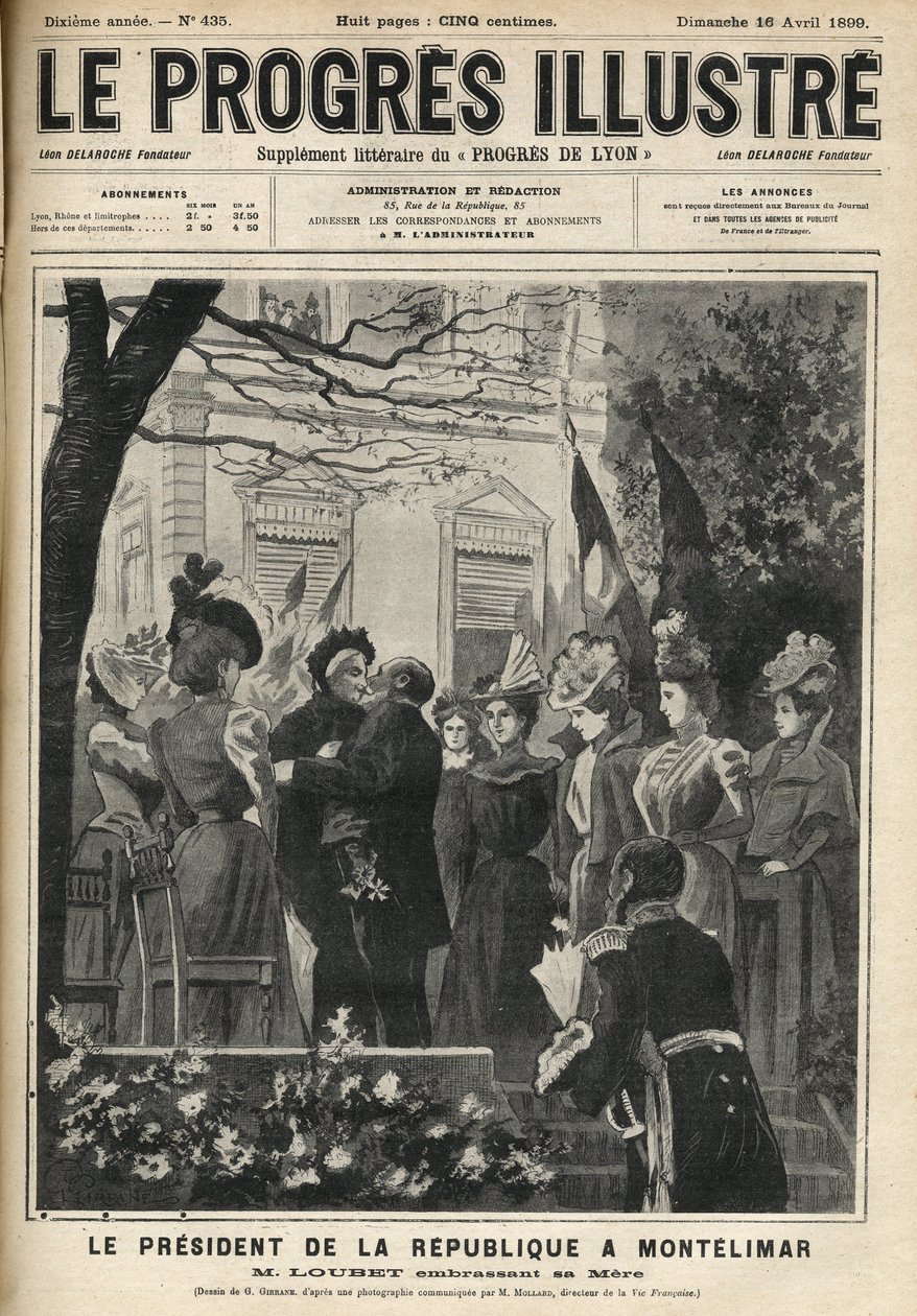 Le voyage du Président de la République à Montélimar (Drôme, France) : Émile Loubet (1838-1929) et sa mère. Gravure dans 