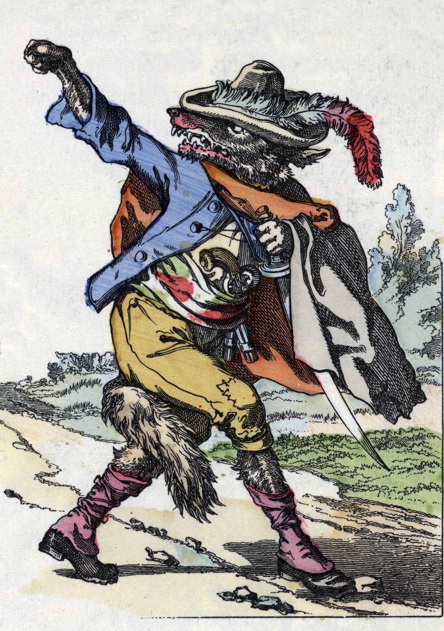 Le loup. Illustration du conte « Compère le Loup, Maître Renard, Commère la Chèvre et ses petits biquets » d
