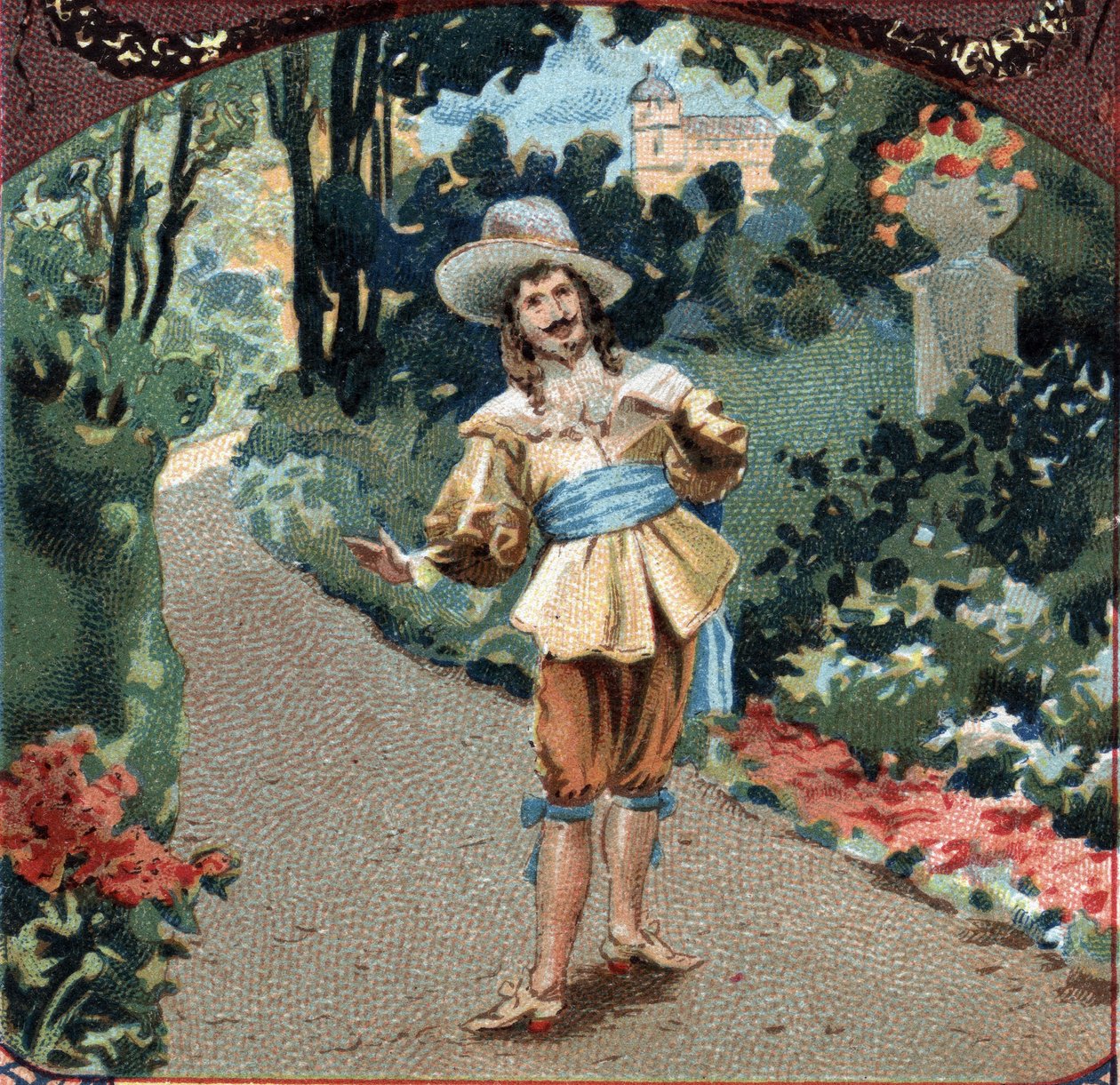 Théophile de Viau (1590-1626) poète et dramaturge français composant le poème « la maison de Sylvie » au Château de Chantilly. Chromolithographie de la fin du 19e siècle - Unknown artist
