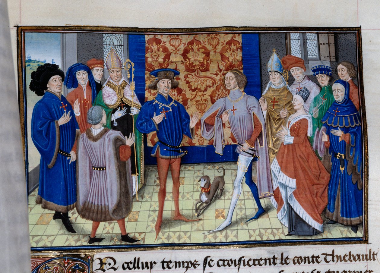 Thibaut III de Champagne (1179-1201), Louis (mort en 1205), Comte de Blois et de Chartres, et Baudouin IX de Flandre (ou Baudouin VI de Hainaut), connu sous le nom de Baudouin Ier de Constantinople (1171-1206), se rencontrent. Miniature dans "Chronique du  - Unknown artist