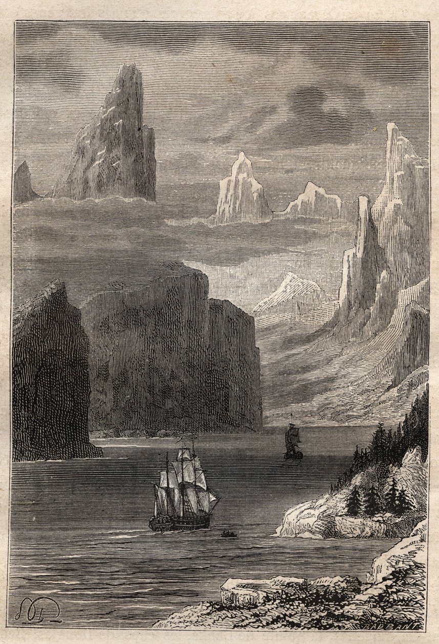 Troisième voyage (1776-1779) du capitaine James Cook (1728-1779) : Entrée du Prince William (Prince William) (Alaska) - illustration tirée de « Les grands marins du XVIIIe siècle » - Unknown artist